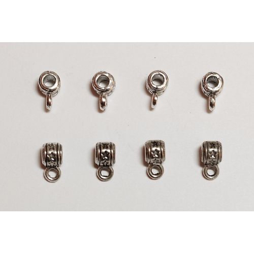 8 Supports Perles Porte Breloques Charms En Métal Argenté Vieilli Décoré