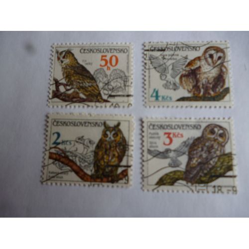Lot De 4 Timbres Tchécoslovaquie :Chouettes Et Hiboux.