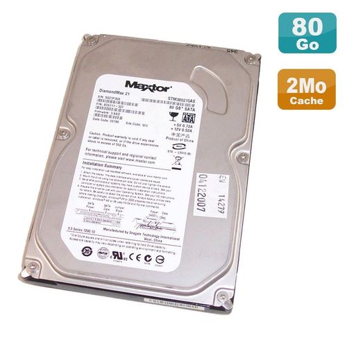 Disque Dur 80Go SATA 3.5" Maxtor DiamondMax 21 STM380215AS 7200RPM 2Mo