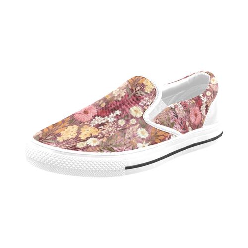 Chaussures À Enfiler Botaniques Florales Rose Bordeaux Sans Lacets Pour Hommes Et Femmes, Tendance Mode En Toile, Baskets Décontractées Faites À La Main