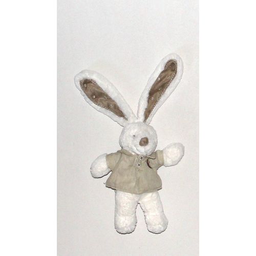 Doudou Lapin Blanc Oreilles Beige Chemise Lin Beige 32cm