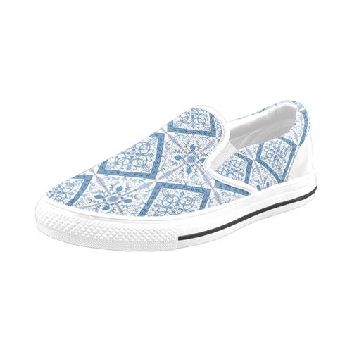 Chaussures À Enfiler Modèles Sans Couture De Carreaux De Delft, Bleu Blanc Sans Lacets Pour Hommes Et Femmes, Tendance Mode En Toile, Baskets Décontractées Faites À La Main