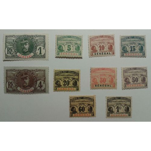 Lot Timbres Sénégal Aof 1906 Yvert Et Tellier N°30, 32 Timbres Taxe N°4,5,6,7,8,9,10 Et 11 Neufs Charnières/Traces 10 Valeurs