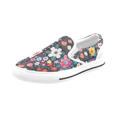 Chaussures À Enfiler Modèle De Tissu De Fleurs De Courtepointe Artisanale Sans Lacets Pour Hommes Et Femmes, Tendance Mode En Toile, Baskets Décontractées Faites À La Main