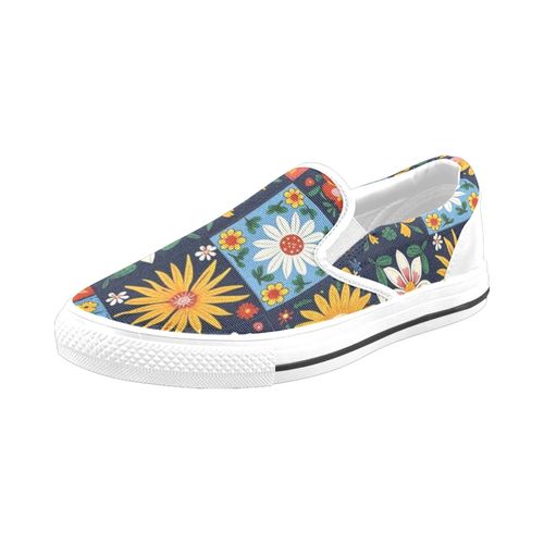 Chaussures À Enfiler Modèle De Tissu De Fleurs De Courtepointe Artisanale Sans Lacets Pour Hommes Et Femmes, Tendance Mode En Toile, Baskets Décontractées Faites À La Main