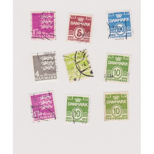 Timbre Danmark Danemark Oblitérés Chiffres Vague Armoiries Lion Heraldiques Lot De 9