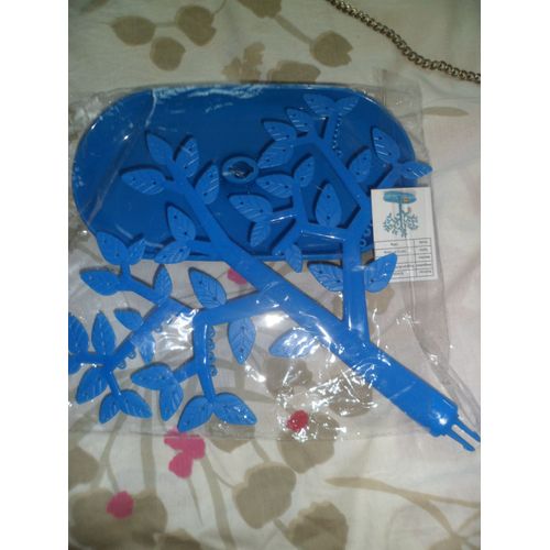 Support-Arbre À Bijoux En Plastique De Couleur Bleue. Neuf.
