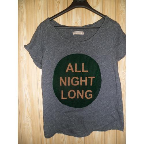 T-Shirt Pull And Bear Coton 36 Gris Foncé "All Night Long"