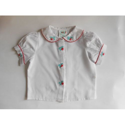 Chemise Blanche Avec Fraises Brodées Manches Courtes - 6 / 12 Mois