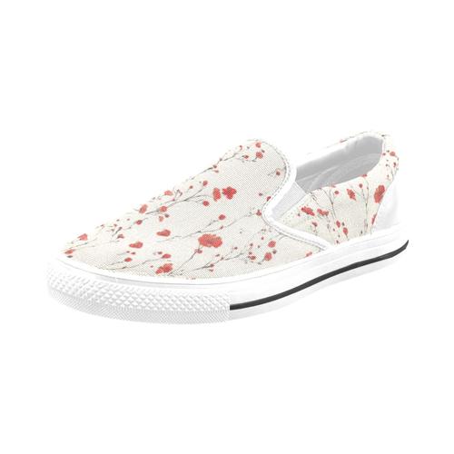 Chaussures À Enfiler Petites Fleurs Sauvages Rouges Sans Lacets Pour Hommes Et Femmes, Tendance Mode En Toile, Baskets Décontractées Faites À La Main