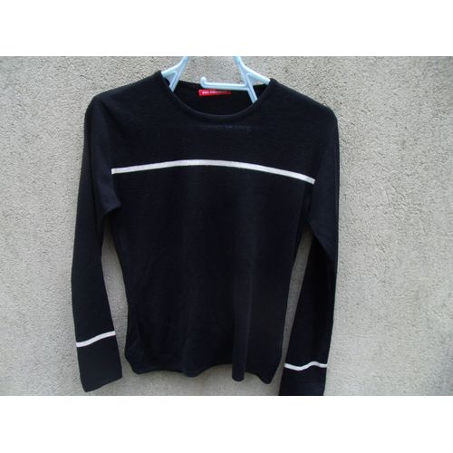 Pull Alain Manoukian Noir Rayure Blanche T36.38