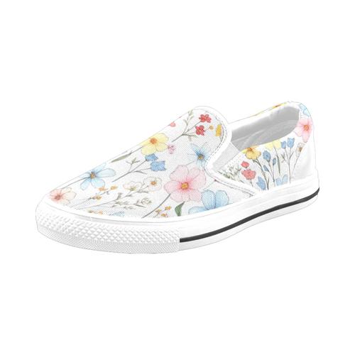 Chaussures À Enfiler Motif De Petites Fleurs Pastel Sans Lacets Pour Hommes Et Femmes, Tendance Mode En Toile, Baskets Décontractées Faites À La Main