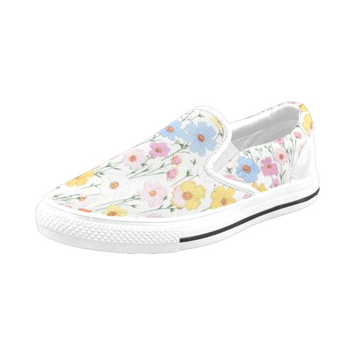 Chaussures À Enfiler Motif De Petites Fleurs Pastel Sans Lacets Pour Hommes Et Femmes, Tendance Mode En Toile, Baskets Décontractées Faites À La Main