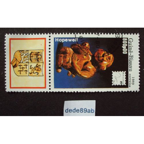 Guiné Bissau.. 2 Timbres Jumelés : Armoiries & 800p00 Statuette En Bois - Hopewell . Oblitéré Used Stamp.