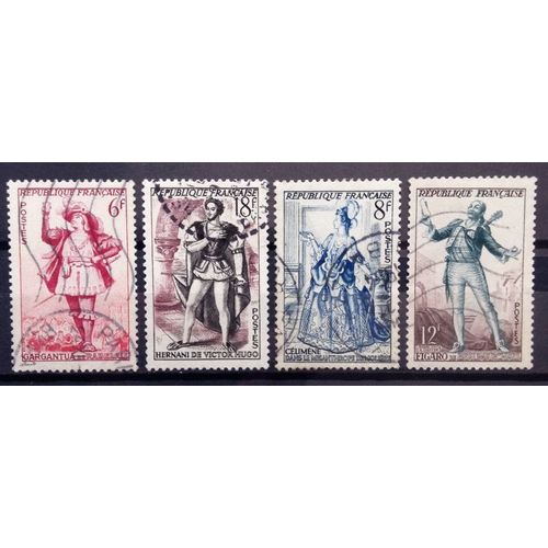 France - Série Théâtre Français 1953 Obl Complète - 943 Gargantua + 944 Hernani + 956 Célimène + 957 Figaro - N14505