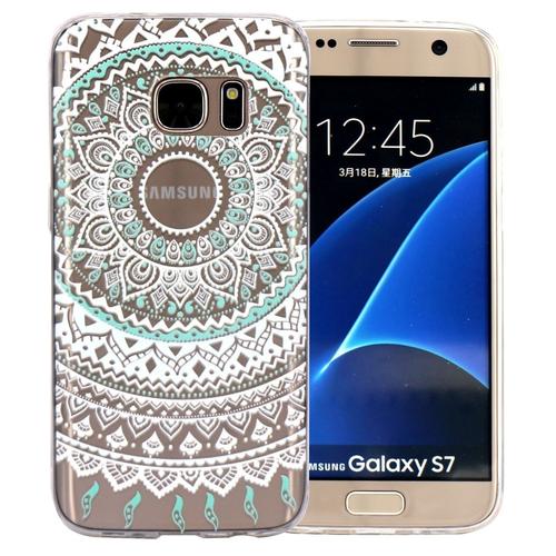 Hq-Cloud Coque Étui Transparent En Tpu Silicone Pour Samsung Galaxy S7 En Bleu Clair Blanc Transparent Motif Mandala Design Soleil Indien