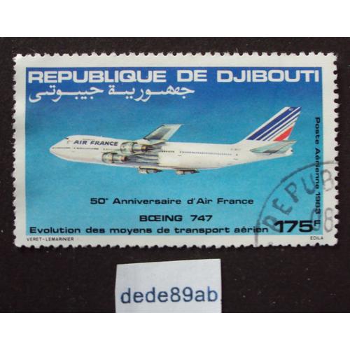 République De Djibouti..  175f 50è Anniv.D' Air France . Boeing 747 . Obliitéré Used Stamp