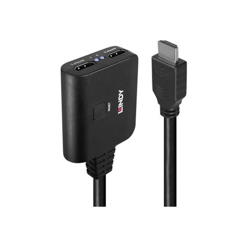 Lindy - Répartiteur HDMI - HDMI, Micro-USB de type B (alimentation uniquement) pour HDMI femelle - 50 cm - noir - support pour 4K60Hz (3840 x 2160), HDR support