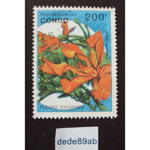 République Du Congo..  200f Fleurs Sauvages : Delonix Regia . Oblitéré Used Stamp.