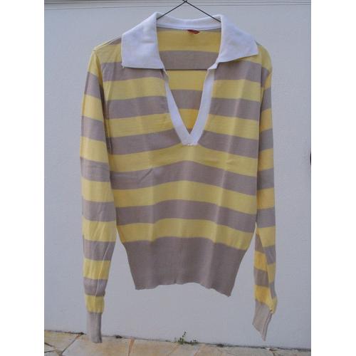 Polo H&m Divided, Coton , Rayé Jaune Et Gris, Taille 40 