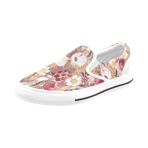 Chaussures À Enfiler Botaniques Florales Rose Bordeaux Sans Lacets Pour Hommes Et Femmes, Tendance Mode En Toile, Baskets Décontractées Faites À La Main