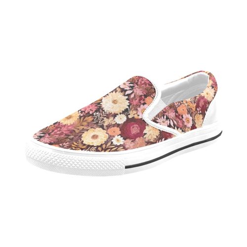 Chaussures À Enfiler Botaniques Florales Rose Bordeaux Sans Lacets Pour Hommes Et Femmes, Tendance Mode En Toile, Baskets Décontractées Faites À La Main
