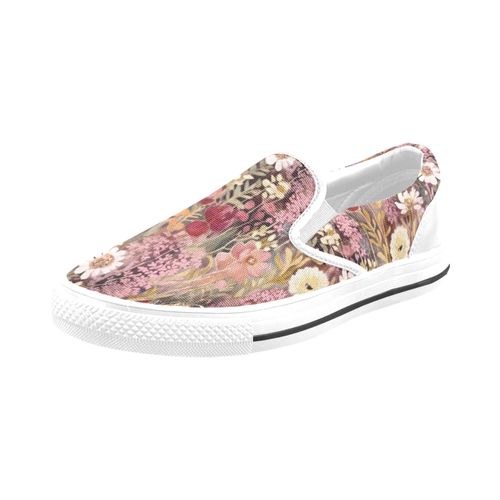 Chaussures À Enfiler Botaniques Florales Rose Bordeaux Sans Lacets Pour Hommes Et Femmes, Tendance Mode En Toile, Baskets Décontractées Faites À La Main