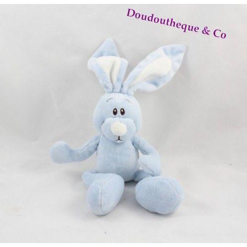 Peluche Lapin Kimbaloo Bleu Ciel Blanc 30 Cm