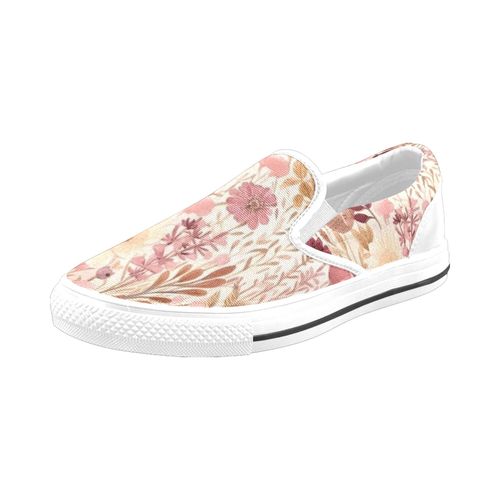 Chaussures À Enfiler Botaniques Florales Rose Bordeaux Sans Lacets Pour Hommes Et Femmes, Tendance Mode En Toile, Baskets Décontractées Faites À La Main
