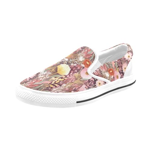 Chaussures À Enfiler Botaniques Florales Rose Bordeaux Sans Lacets Pour Hommes Et Femmes, Tendance Mode En Toile, Baskets Décontractées Faites À La Main