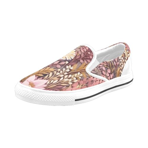 Chaussures À Enfiler Botaniques Florales Rose Bordeaux Sans Lacets Pour Hommes Et Femmes, Tendance Mode En Toile, Baskets Décontractées Faites À La Main