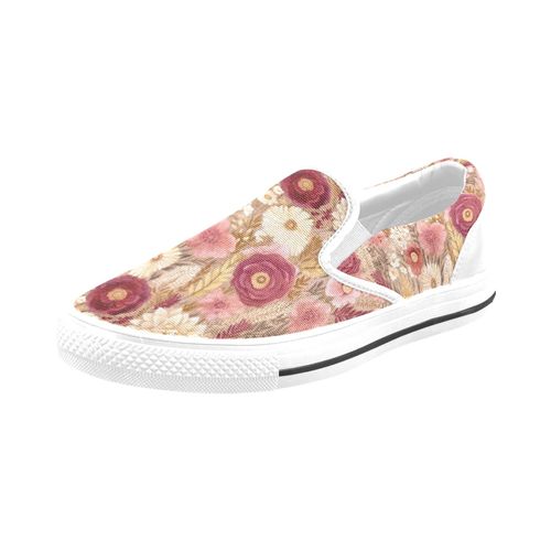 Chaussures À Enfiler Botaniques Florales Rose Bordeaux Sans Lacets Pour Hommes Et Femmes, Tendance Mode En Toile, Baskets Décontractées Faites À La Main