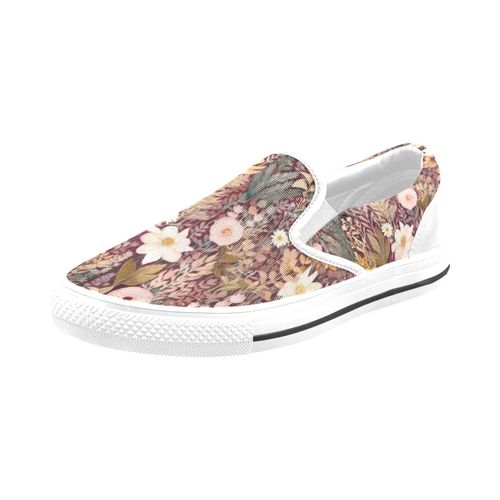 Chaussures À Enfiler Botaniques Florales Rose Bordeaux Sans Lacets Pour Hommes Et Femmes, Tendance Mode En Toile, Baskets Décontractées Faites À La Main