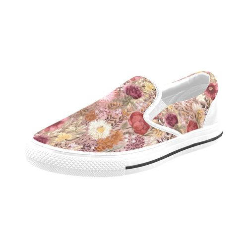 Chaussures À Enfiler Botaniques Florales Rose Bordeaux Sans Lacets Pour Hommes Et Femmes, Tendance Mode En Toile, Baskets Décontractées Faites À La Main