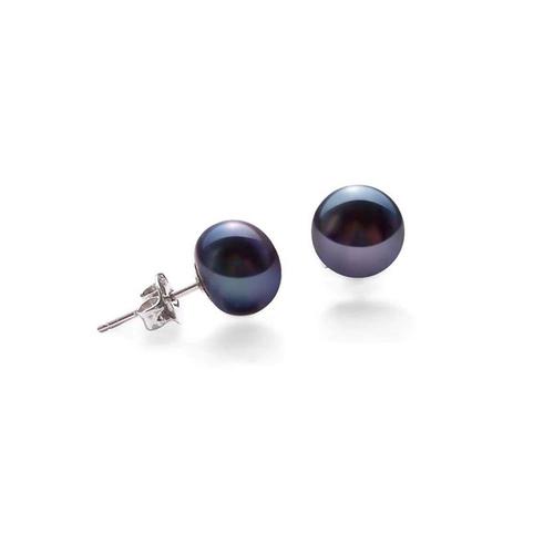 Boucles D'oreilles En Perles De Culture Noir Aaa Et Argent 925 - Blue Pearls Bps 1046 O Noir Unique