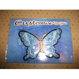 Ecusson Papillon Bleu En Tissu Pour Customiser Son Jean