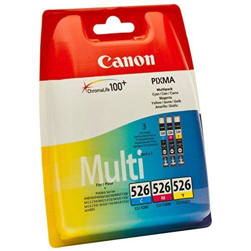Canon - CLI-526 - Cartouche d'Encre d'Origine - Pack de 3 - Cyan, Magenta, Jaune