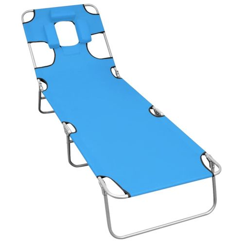 Transat Chaise Longue Bain De Soleil Lit De Jardin Terrasse Meuble D'extérieur Pliable Avec Coussin De Tête Acier Bleu Turquoise Helloshop26 02_0012851