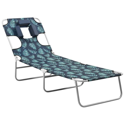 Transat Chaise Longue Bain De Soleil Lit De Jardin Terrasse Meuble D'extérieur Avec Coussin De Tête Acier Motif De Feuilles Helloshop26 02_0012444