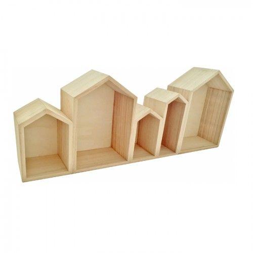 Etagère En Bois 5 Blocs Maison 50 X 8 X 20 Cm