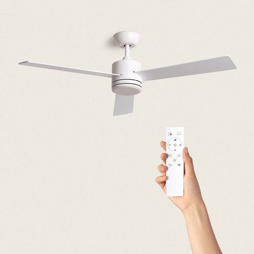 Ventilateur de Plafond Silencieux Fleves 132cm Motor DC Sans Lumière Télécommande Blanc Blanc Non