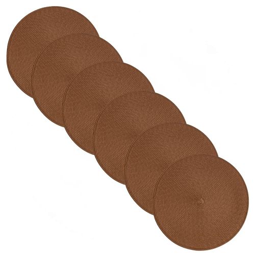 Lot 6x Set De Table Tressé Rond - Diam. 38 Cm - Marron