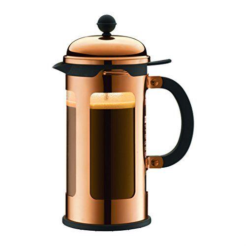 Bodum 11172-18 Chambord Cafetière à Piston avec 8 Tasses + Bec Verseur Verre Cuivre 1,0 L