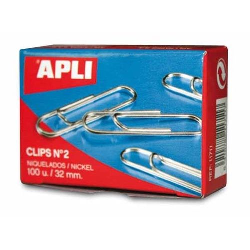 Apli Trombones 100 Clips Niquelados Nickel N°3 - 40mm 