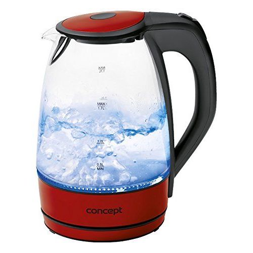 Concept rk4030re Verre d'eau Bouilloire éclairage LED Filtre Anti Calcaire 1,7l 2200W brillant rouge/verre