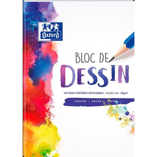 Oxford Bloc Dessin Polypro A4 210x297 Mm 100 Pages Perforé 4 Trous 90g Uni