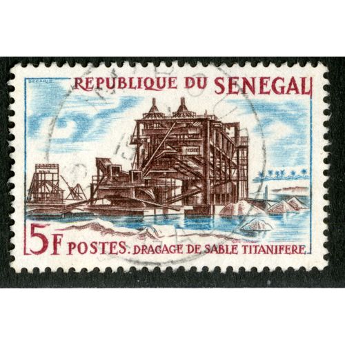 Timbre Oblitéré République Du Sénégal, Dragage De Sable Titanifere, 5 F, Postes