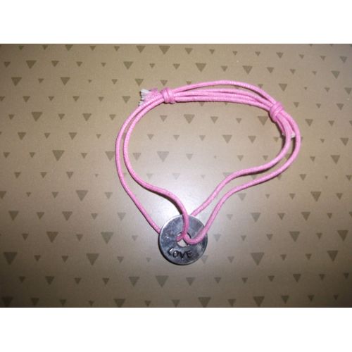 Bracelet Fantaisie Cordon Réglable Rose Breloque Rond " Love