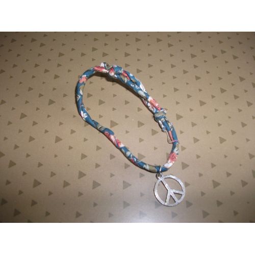 Bracelet Fantaisie En Tissu Fleuri Réglable Breloque Symbole " Peace Love