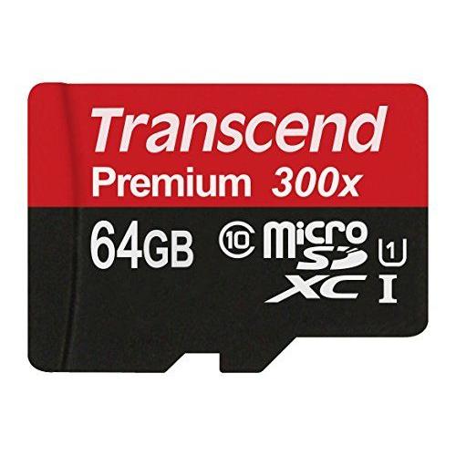Transcend 64 Go Carte mémoire microSDXC Classe 10 UHS-I 300x avec adaptateur TS64GUSDU1